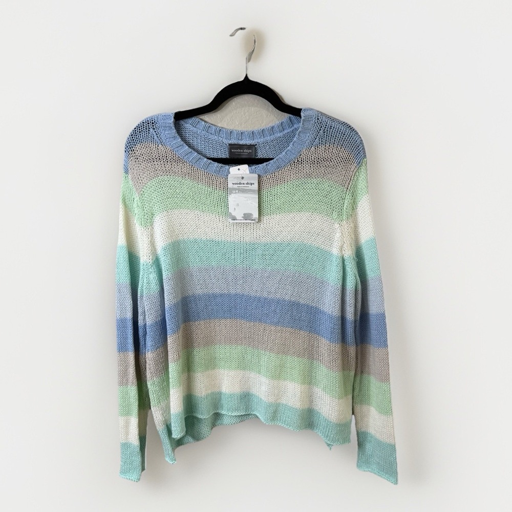 Wooden Ships Women's S/M Pastel Stripe Knit Sweater Coastal Resort Beachy NWT
